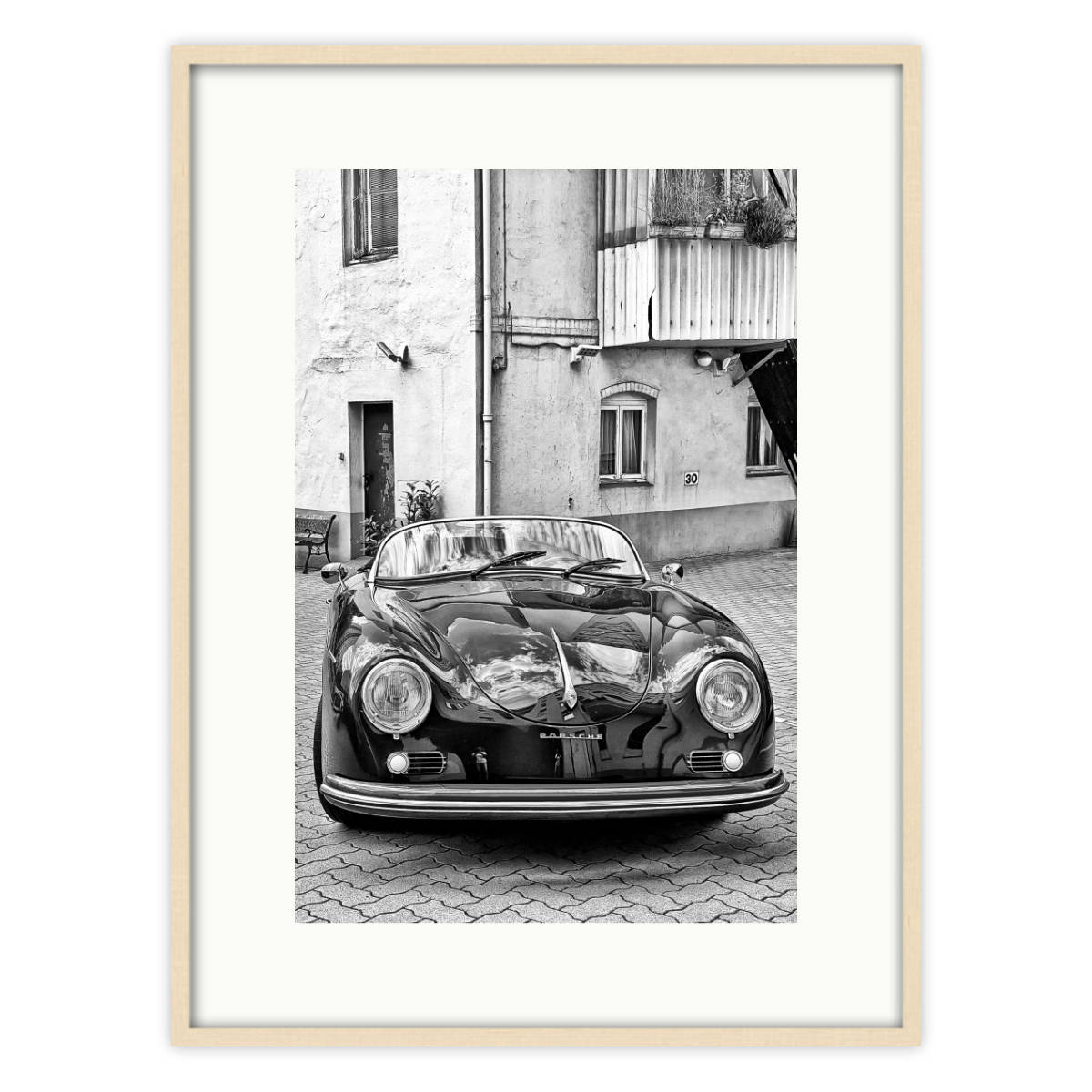 Fotografie Porsche 356 Speedster in Ahorn Rahmen